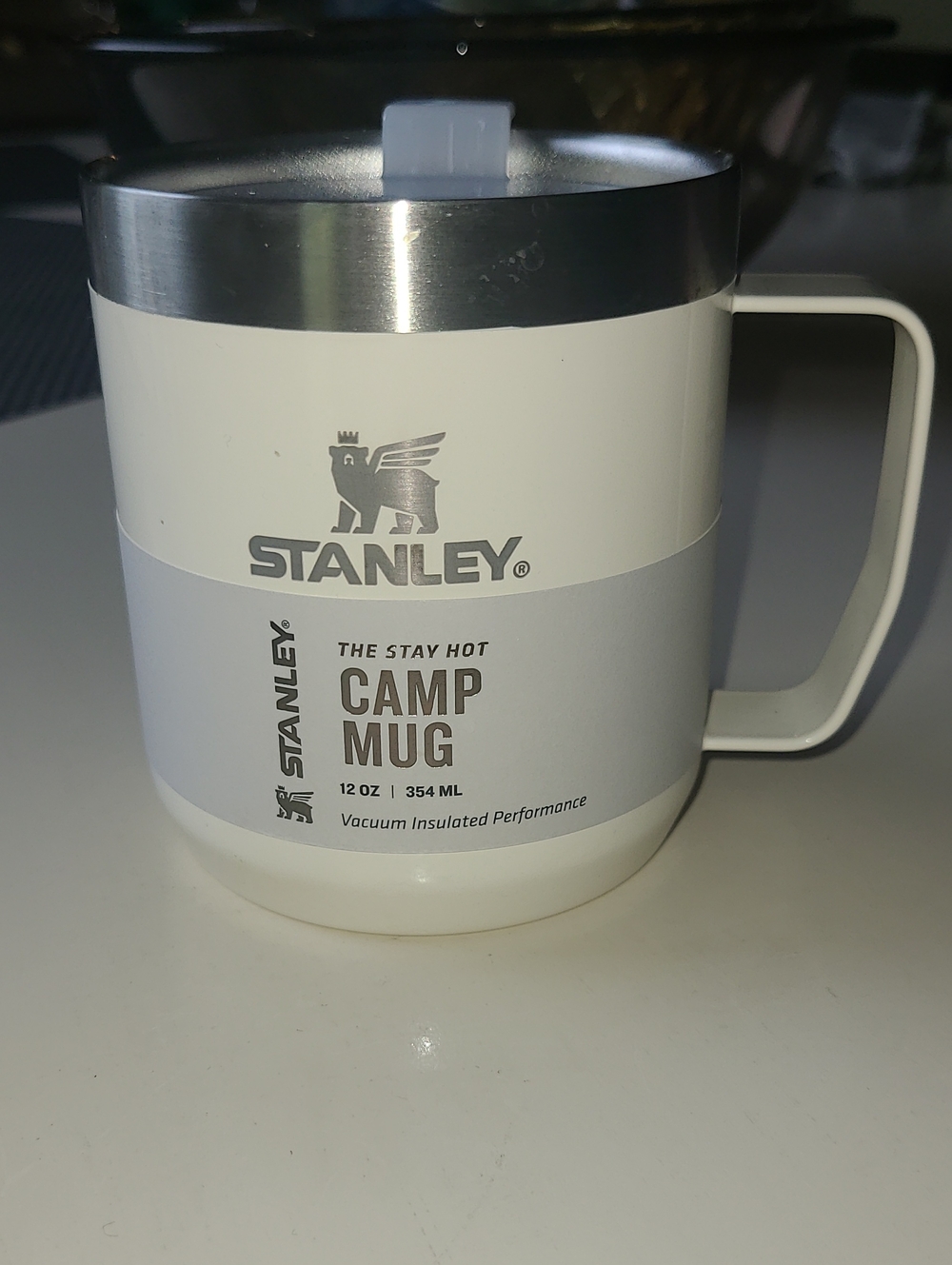 Stanley White and Silver Camp Mug with Handle